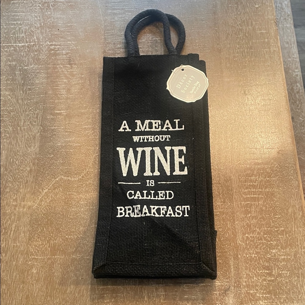 Black Wine Bottle Gift Bag with White Lettering